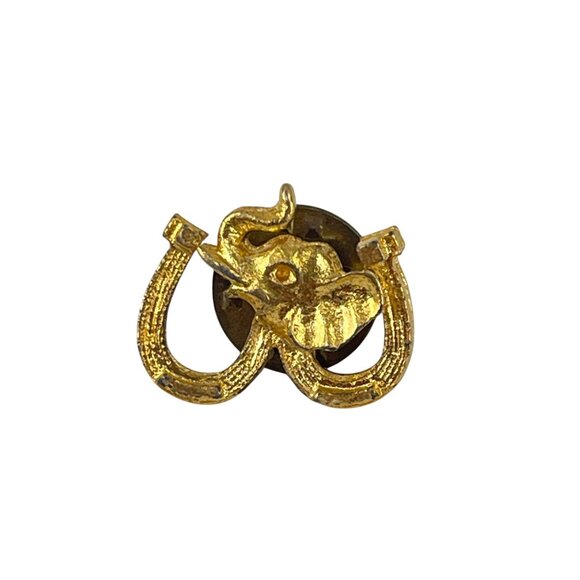 Vintage Gold Elephant & Horseshoe Lapel Pin Badge - Picture 3 of 5